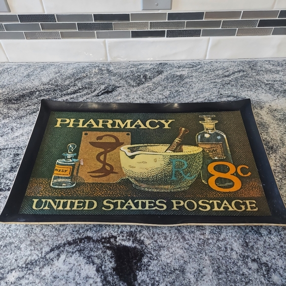 Other - Vintage US Pharmacy Postage Stamp Theme 1972 serving tray decor pharmacist